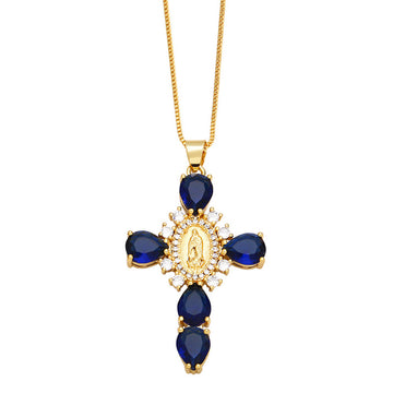 [Love Lucky] Halskette mit Madonna-Kreuz-Anhänger in Blau 