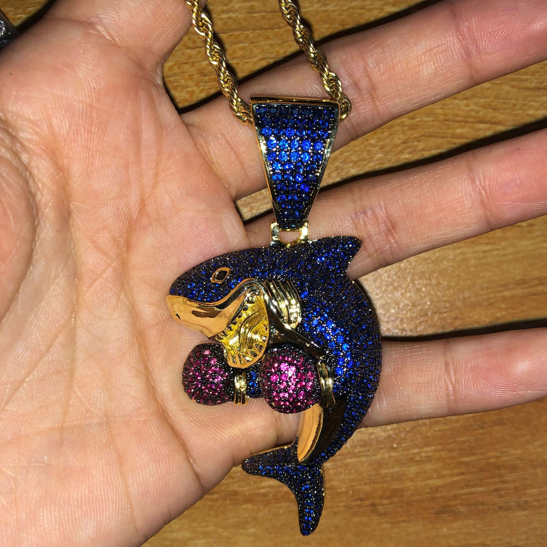 Boxing Shark Zircon Pendant Necklace
