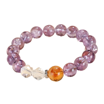 [Love Lucky]Weißer Kristall facettierter Amethyst und gelber Turmkristall