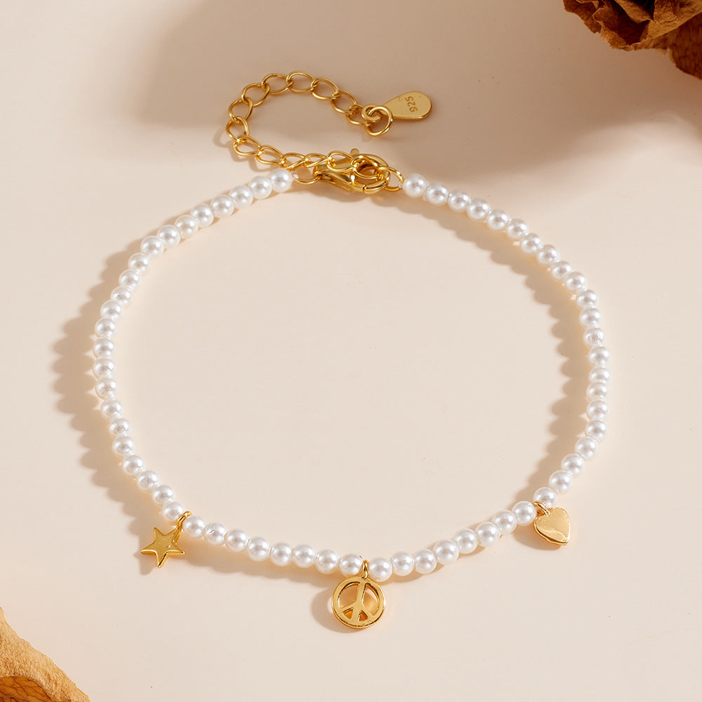 [Love Lucky]S925シルバー14Kゴールドメッキパールブレスレット