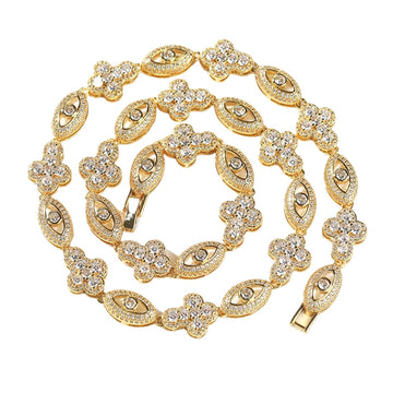 [Love Lucky]Gold Diamant Auge Kreuz Halskette 