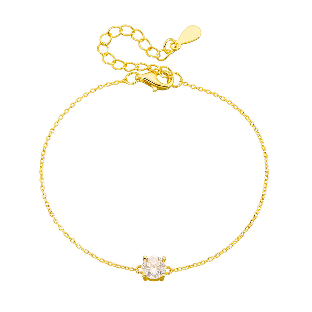 [Love Lucky]S925スターリングシルバーデイリーベーシックシングルダイヤモンドブレスレット