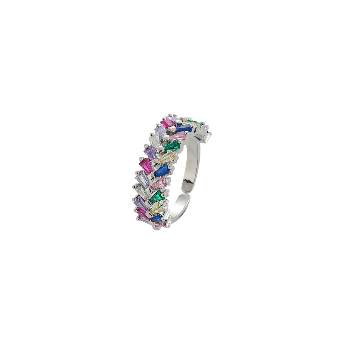 Double row colored zircon open adjustable ring