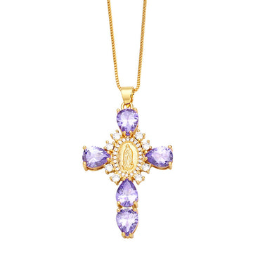 [Love Lucky] Halskette mit Madonna-Kreuz-Anhänger in Lila 