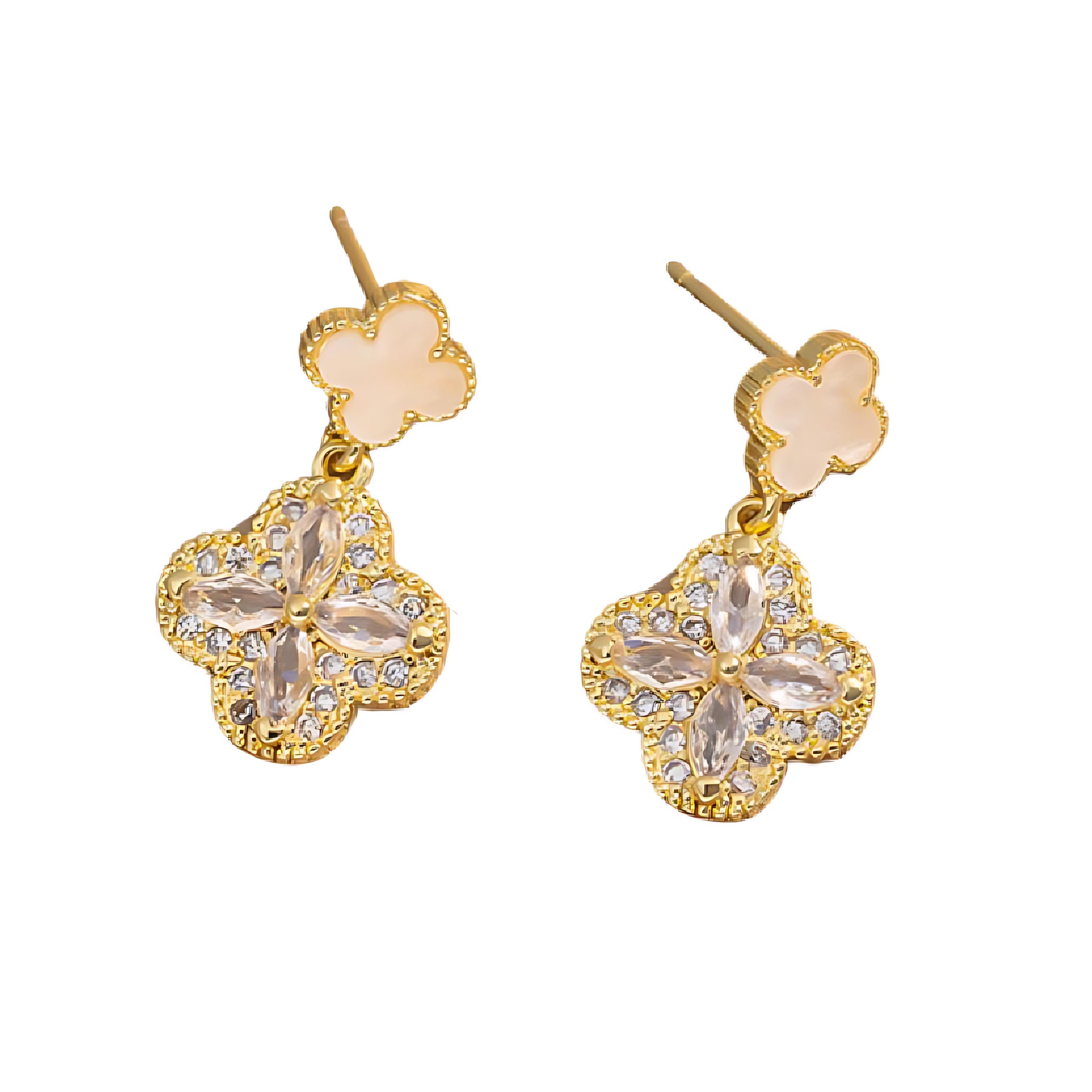 [Love Lucky]Vierblättriges Kleeblatt mit Diamanten Perlmutterfalter Ohrstecker 