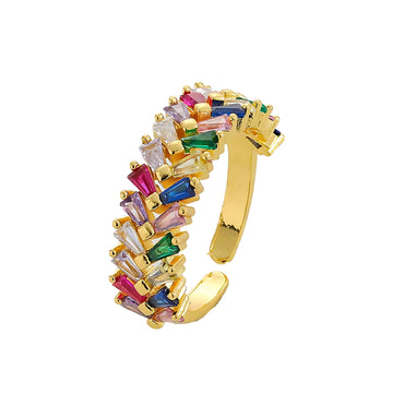 [Love Lucky]Doppelreihiger, offener, verstellbarer Ring mit farbigem Zirkon 