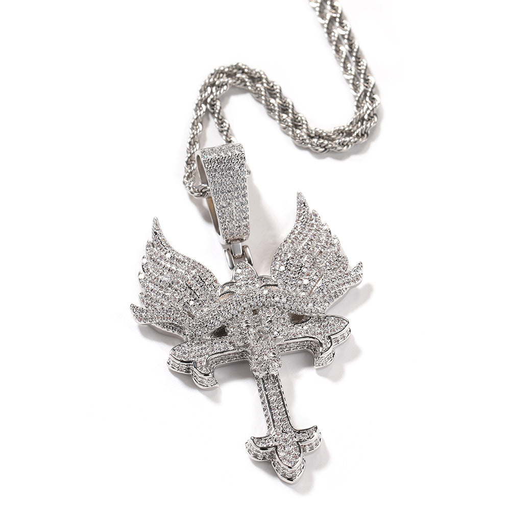 Hip Hop Angel Wings Cross Necklace