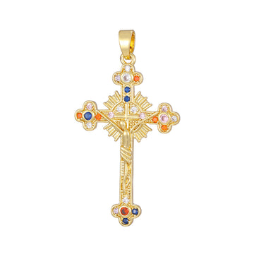 Full Diamond Colored Zircon Cross Pendant Necklace