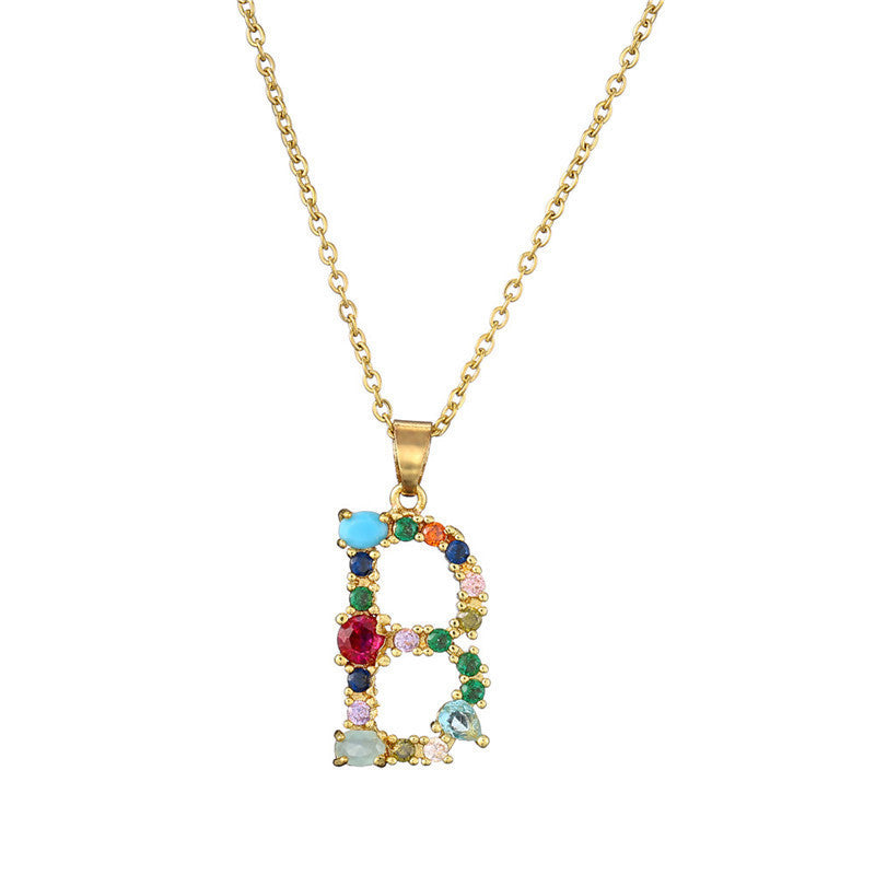 Colorful zircon 26 letter pendant necklace