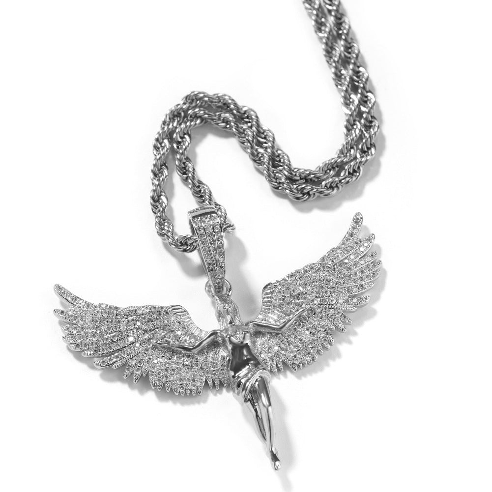 Diamond angel wing pendant necklace