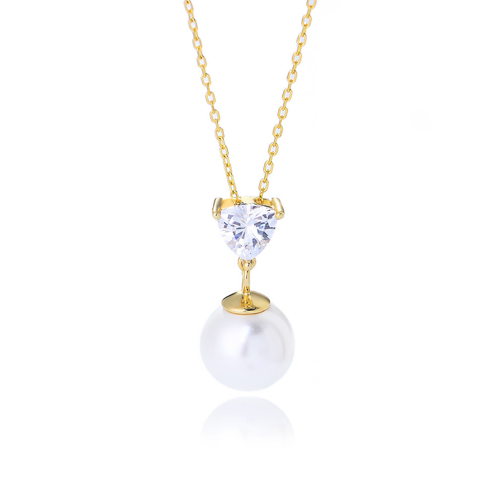 [Love Lucky]S925 Silber Herz Zirkon Perle Halskette 