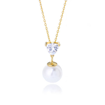 [Love Lucky]S925 Silber Herz Zirkon Perle Halskette 