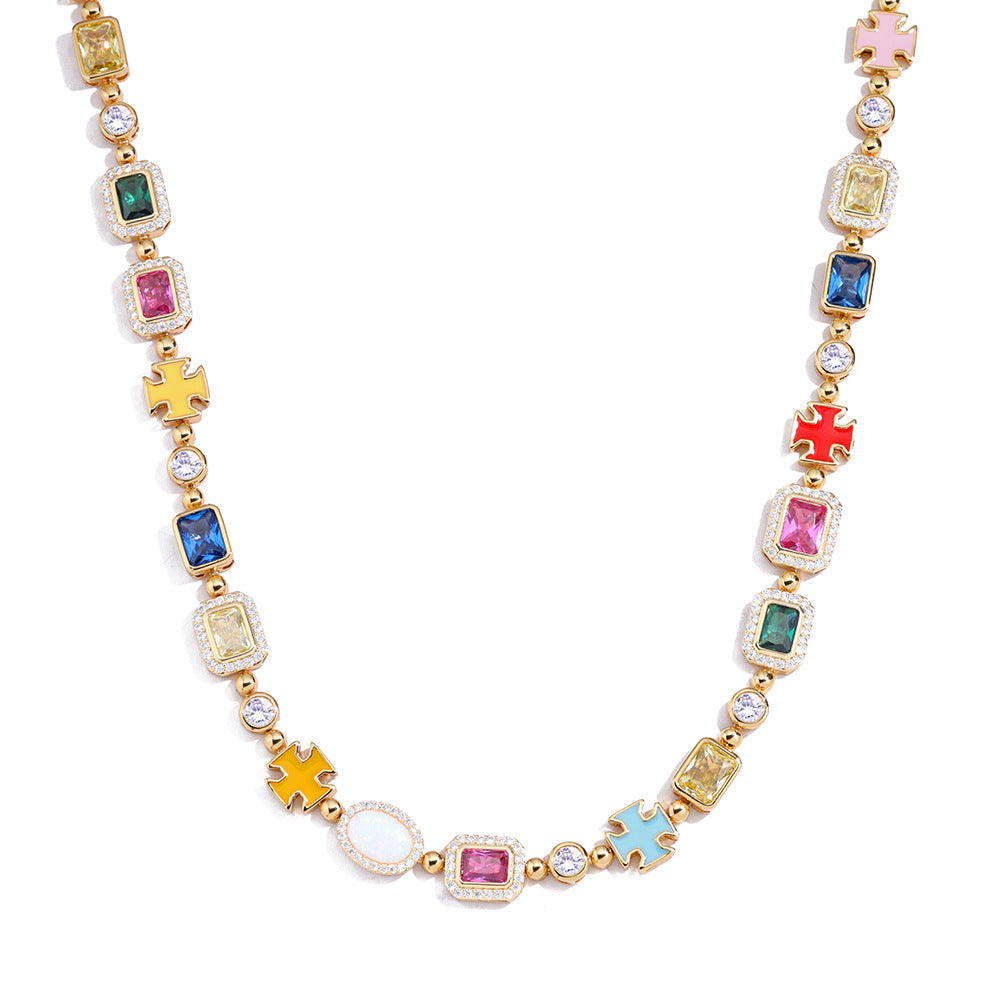 [Love Lucky]Hip Hop farbige Edelstein Schmuck Halskette 