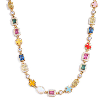 [Love Lucky]Hip Hop farbige Edelstein Schmuck Halskette 