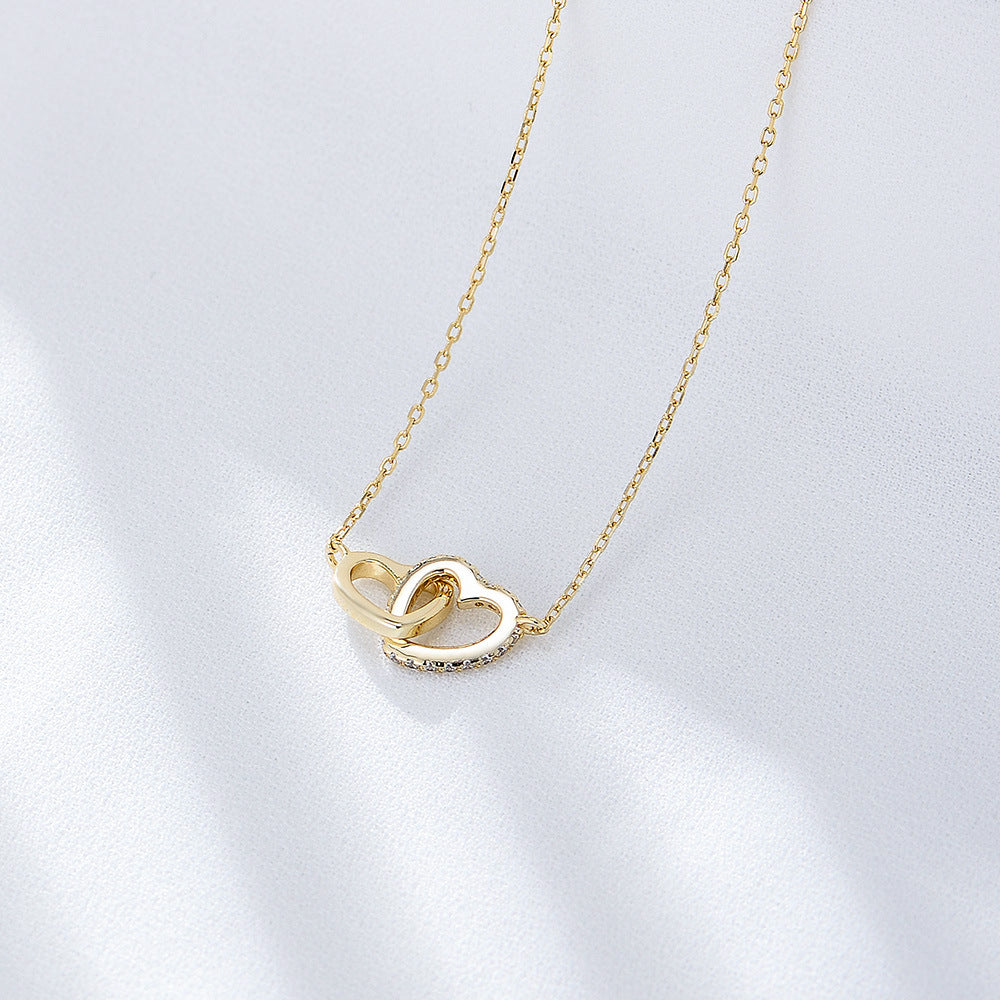 S925 silver diamond love interlocking necklace