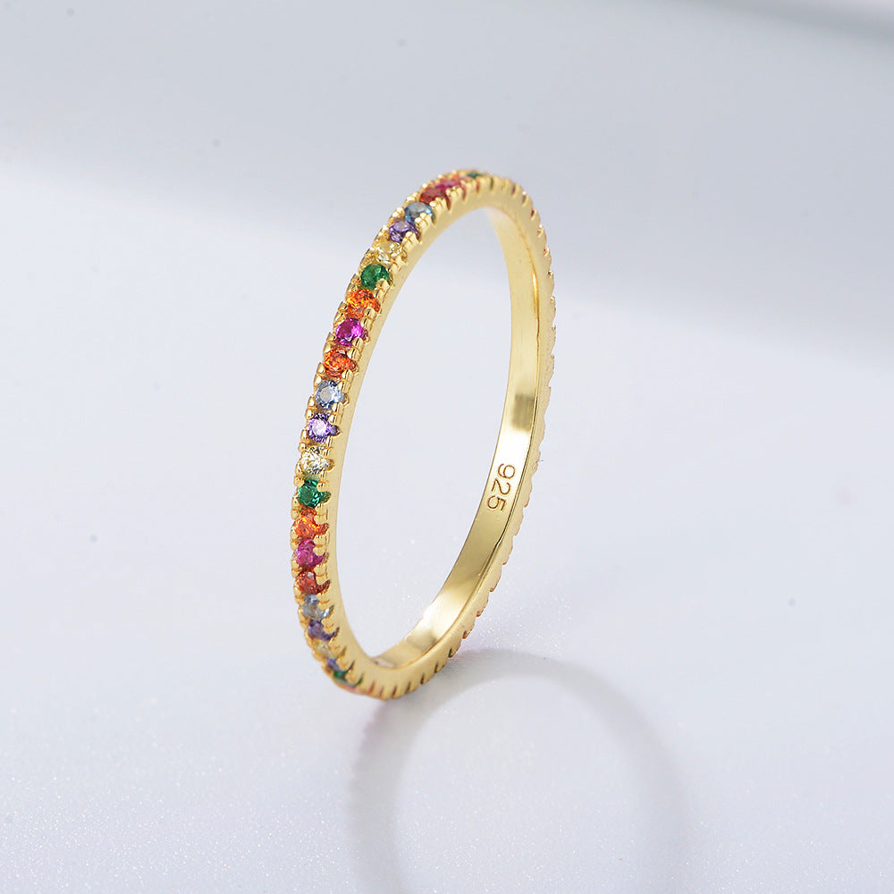 S925 silver colored zircon full diamond ring