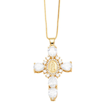 [Love Lucky] Halskette mit Madonna-Kreuz-Anhänger aus weißem Zirkonia 