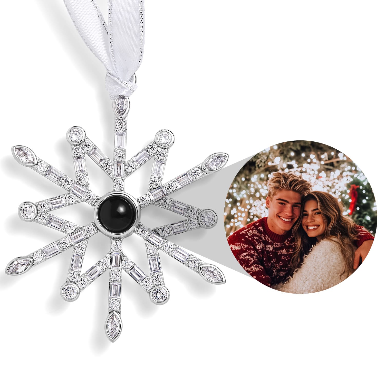 Personalisiertes nordisches Schneeflocken-Fotoornament